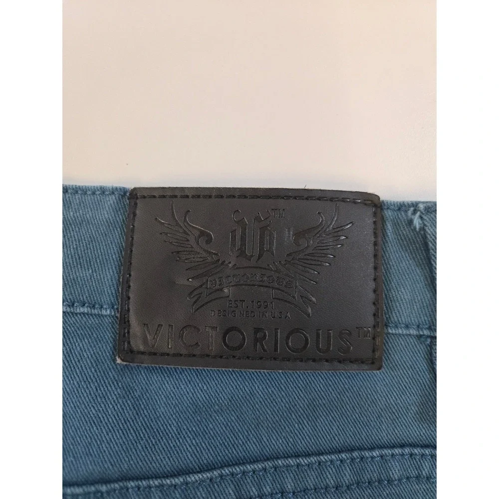 Victorious Mens Premium Jeans Teal‎ Blue Slim Straight Leg W34 L30 Stretch Denim